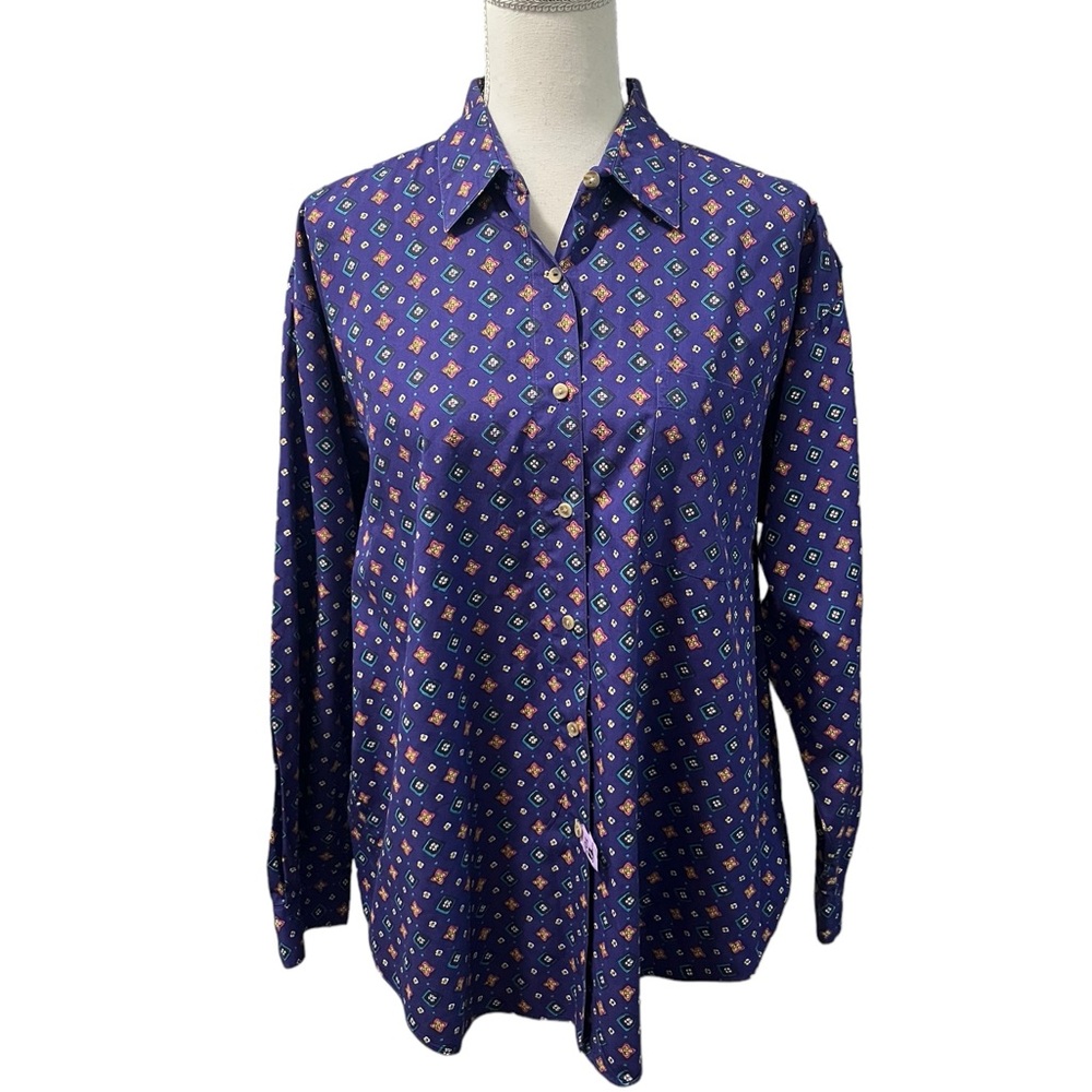 Vintage Tabi International Single Needle Tailoring Purple Geometric LS Shirt XL